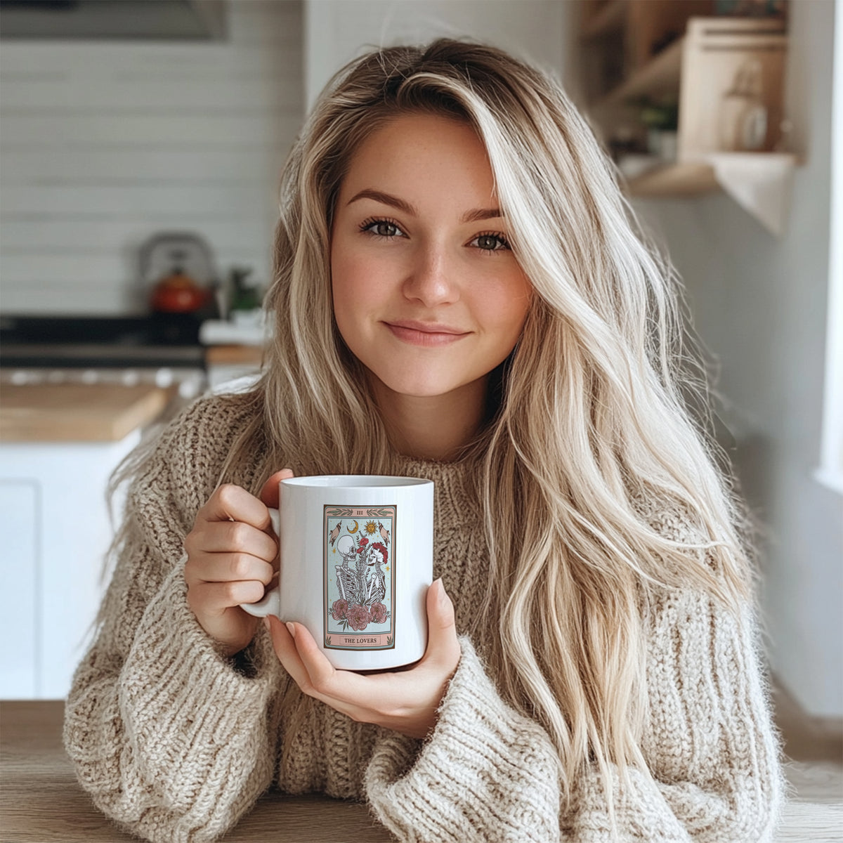 "Tarot Card The Lovers Mug - Skeleton Gothic Mystical Coffee Cup for Tarot Enthusiasts, Couples, Halloween Gift Idea in North America & Europe"