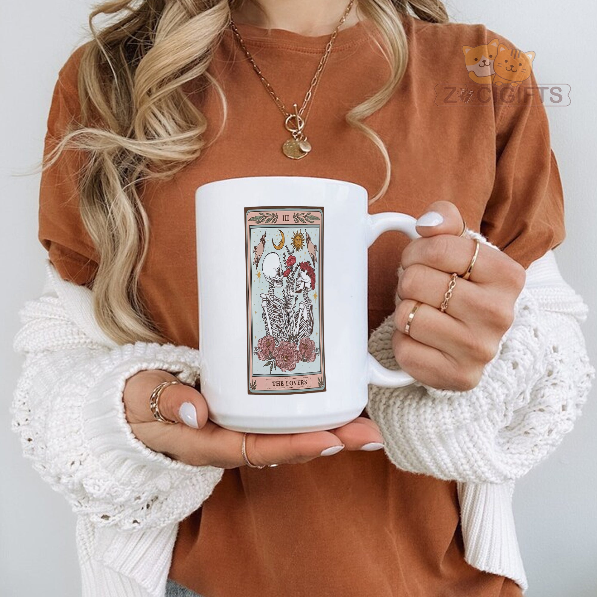 "Tarot Card The Lovers Mug - Skeleton Gothic Mystical Coffee Cup for Tarot Enthusiasts, Couples, Halloween Gift Idea in North America & Europe"