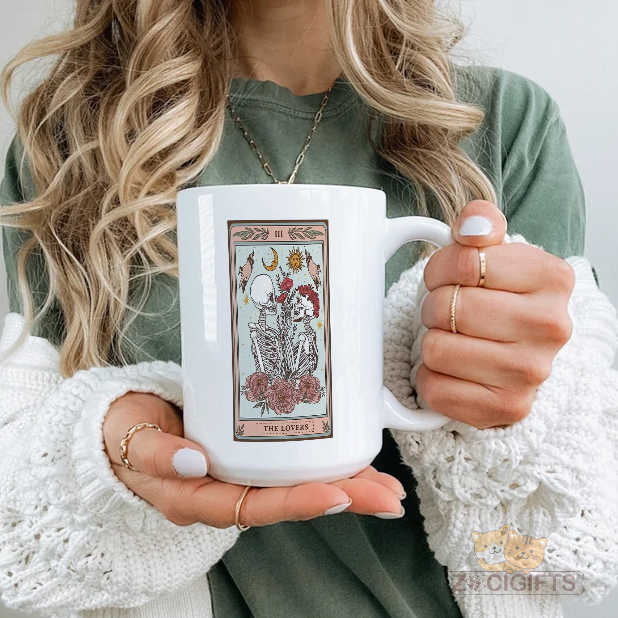 "Tarot Card The Lovers Mug - Skeleton Gothic Mystical Coffee Cup for Tarot Enthusiasts, Couples, Halloween Gift Idea in North America & Europe"