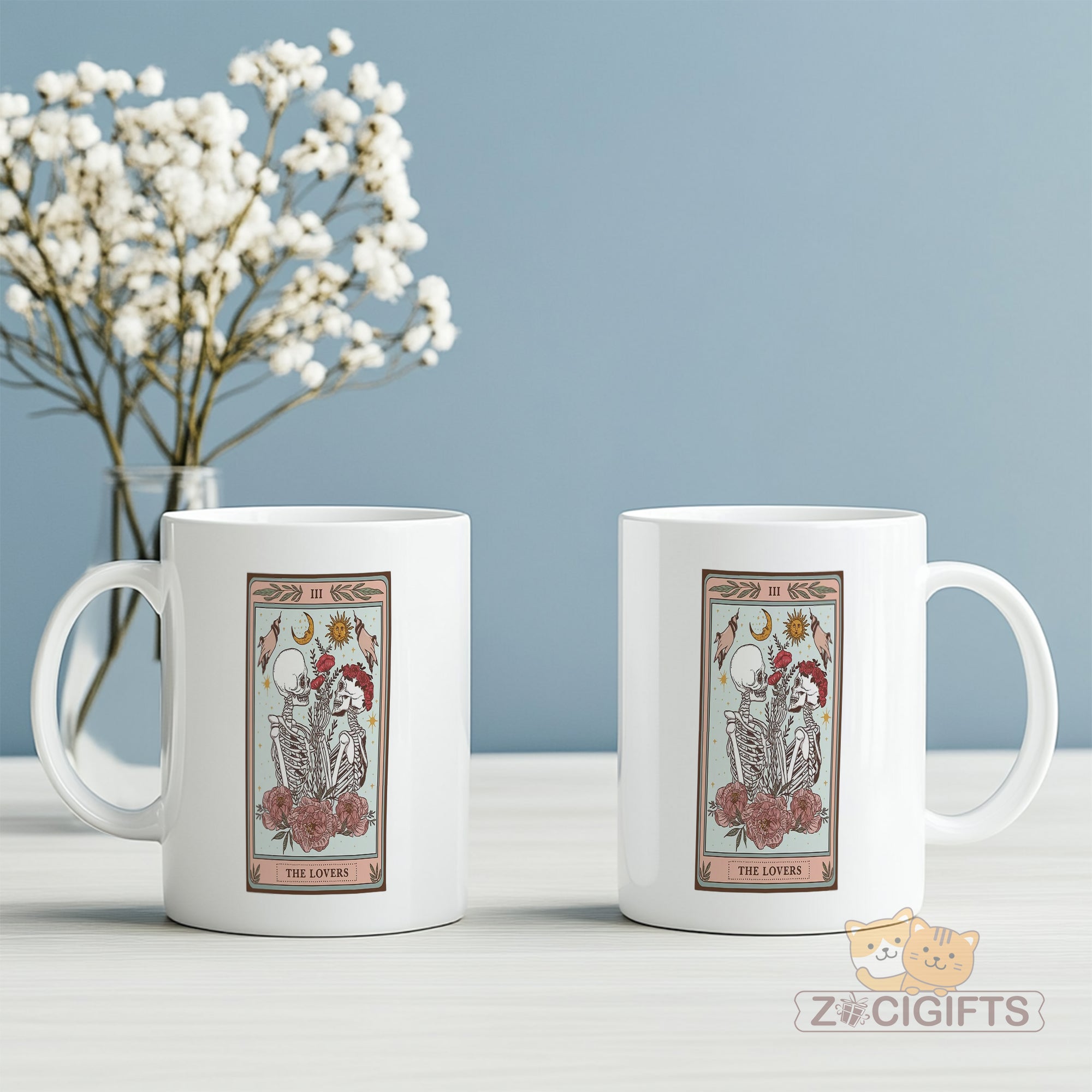 "Tarot Card The Lovers Mug - Skeleton Gothic Mystical Coffee Cup for Tarot Enthusiasts, Couples, Halloween Gift Idea in North America & Europe"