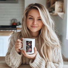 "Gothic Tarot Card 'The Mom' Mug - Skeleton Mom with Floral & Coffee Design Coffee Cup for Moms, Gift Idea for Mother's Day, Birthdays, Mom Appreciation in North America & Europe"