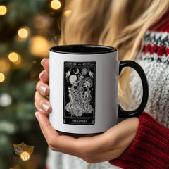 "Gothic Tarot Card 'The Lovers' Mug - Black & White Skeleton Couple Design Coffee Cup for Tarot Enthusiasts, Gothic Style Lovers, Gift Idea for Anniversaries, Birthdays in North America & Europe"