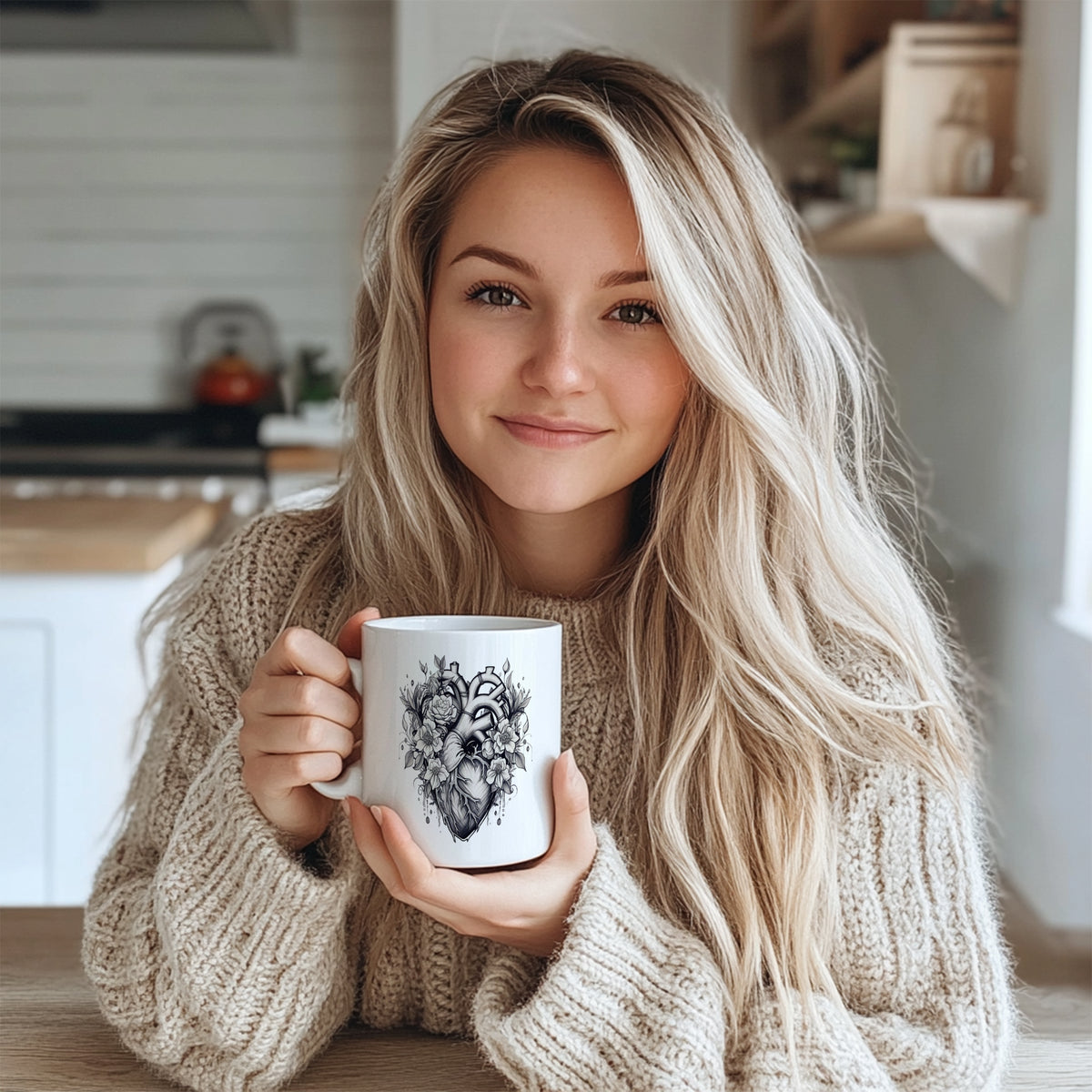 "Gothic Anatomical Heart & Floral Mug - Dark Art Coffee Cup for Tattoo Enthusiasts, Gothic Style Lovers, Gift Idea for Birthdays, Halloween in North America & Europe"