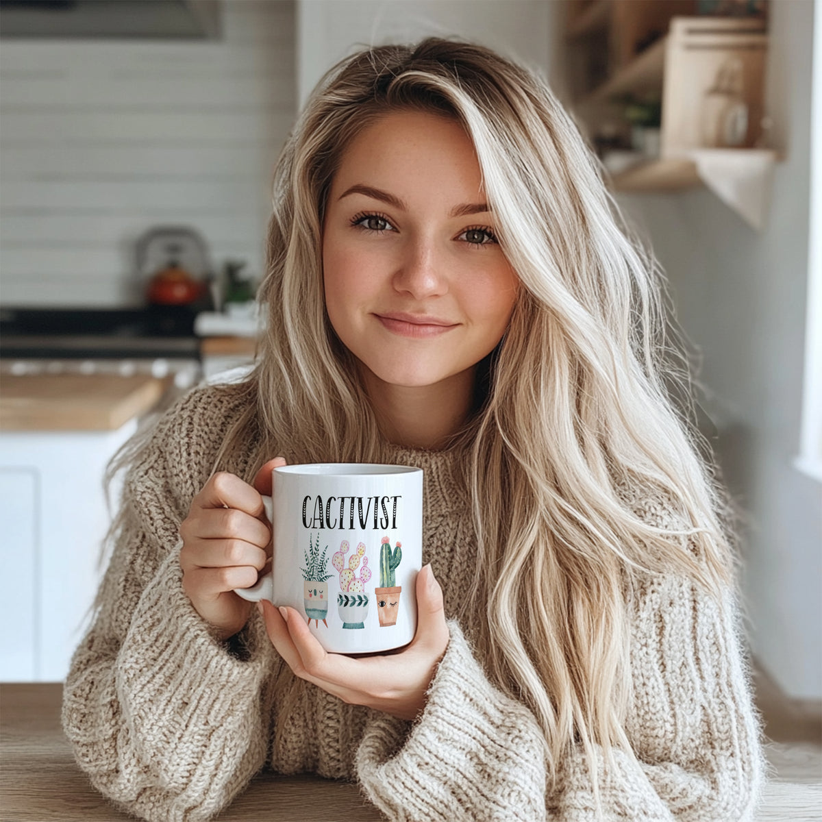 "Cactivist Cute Cactus Mug - Whimsical Plant Lover Coffee Cup for Environmental Enthusiasts, Gift Idea for Birthdays, Plant Moms in North America & Europe"