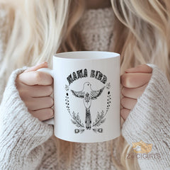 "Mama Bird Folk Art Mug - Whimsical Bird Design Coffee Cup for Moms, Bird Lovers, Gift Idea for Mother's Day, Birthdays in North America & Europe"