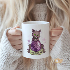 Witchy Gray Cat Mug - "I Make My Own Luck" Occult Gothic Coffee Mug with Crystal Ball Design, Ceramic Tea Cup Gift for Cat Lovers, Women & Men in USA and Europe
