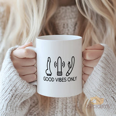 "Good Vibes Only" Funny Adult Humor Mug - Adult Toy Themed Ceramic Coffee Mug, Gift for Fun-Loving Adults in USA and Europe