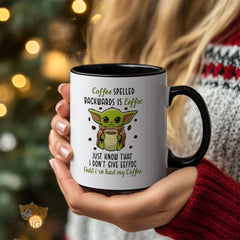 Cute Baby Yoda Mug with Funny Coffee - Backwards Spell Quote - Ideal Gift for Star Wars Fans & Coffee Lovers - High - Quality Ceramic Mug