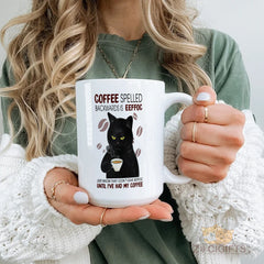 Funny Cat Mug - COFFEE Spelled Backwards is EEFFOC - Just Know That I Don't Give EEFFOC Until I've Had My Coffee - Unique Gift for Cat Lovers & Coffee Addicts - High-Quality Ceramic Mug
