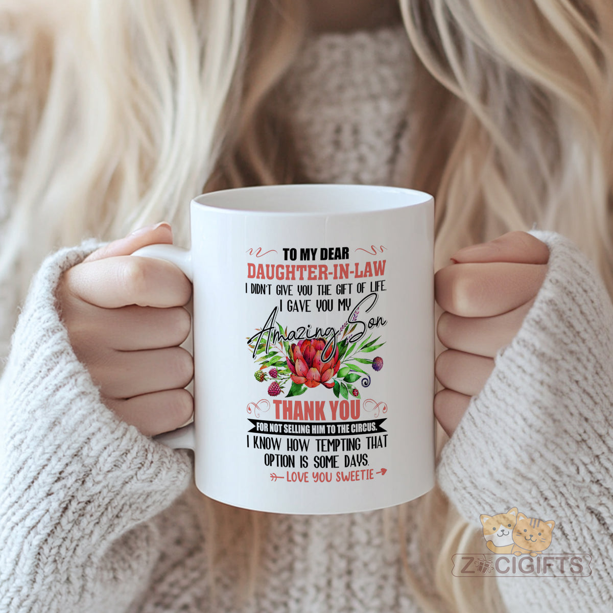 To My Dear Daughter - in - Law Mug: A Heartfelt Thank You Gift for the Amazing Son's Wife, Funny and Loving Design, Perfect for Family, Birthday or Special Occasion