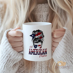 All American Mama Mug - Patriotic Coffee Cup with USA Flag Design, Perfect Gift for Mothers on Independence Day, Birthday or Any Occasion - High - Quality Ceramic Mug