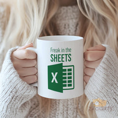 Funny Excel Freak in the Sheets Mug - Ideal Gift for Office Workers, Data Analysts, and Spreadsheet Enthusiasts - High-Quality Ceramic Mug for Coffee and Tea