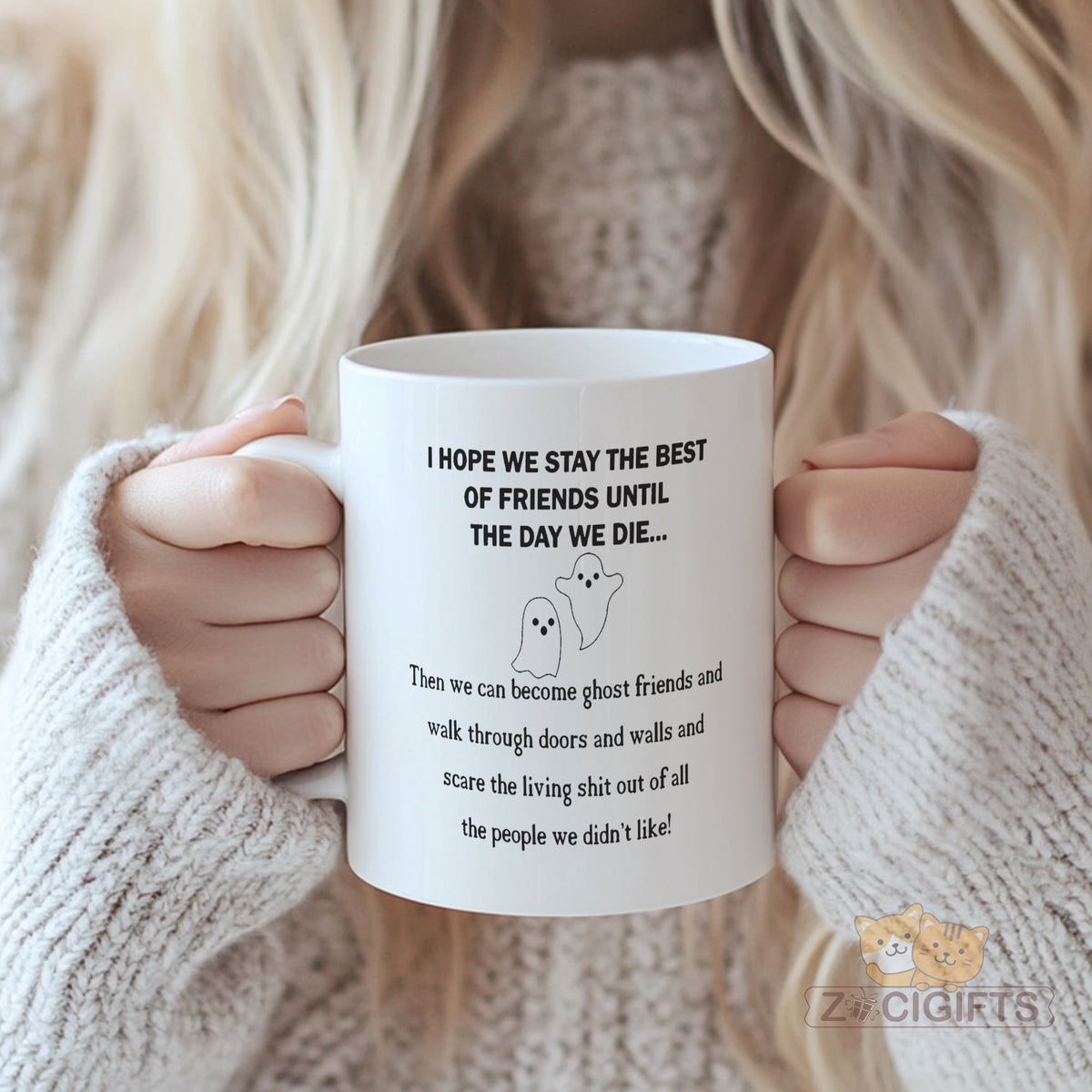Best Friends Forever Ghost Mug - Funny Friendship Mug for Women Men, Halloween Themed Mug, Unique Gift Idea for Besties, Cozy Coffee Tea Cup