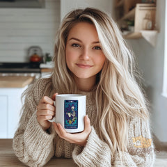 The Gardener Skeleton Tarot - Inspired White Ceramic Mug with Cosmic Plant Design for Coffee, Tea & Home Decor | Unique Gift Idea