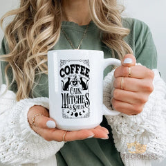 Magical Coffee Mug - Cats, Witches & Spells Design, Perfect for Halloween and Cozy Mornings, High-Quality Ceramic Mug for Coffee Lovers