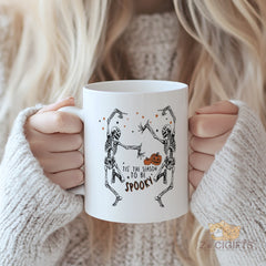Halloween Skeletons Dancing Mug - Tis The Season To Be Spooky Design - Funny and Unique Coffee or Tea Cup for Halloween Lovers