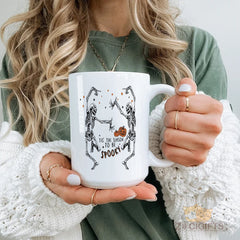 Halloween Skeletons Dancing Mug - Tis The Season To Be Spooky Design - Funny and Unique Coffee or Tea Cup for Halloween Lovers