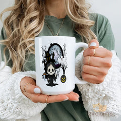 Spooky Halloween Mug - Cute Grim Reaper, Ghost, Pumpkin & Haunted House Design - Perfect for Trick-or-Treat, Costume Parties, Fall Decor & Coffee Lovers