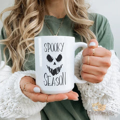 Spooky Season Skull Design Ceramic Mug - Perfect Halloween Gift for Adults, Teens, Cozy Morning Coffee & Tea Drinkware with Funny Skeleton Face Print