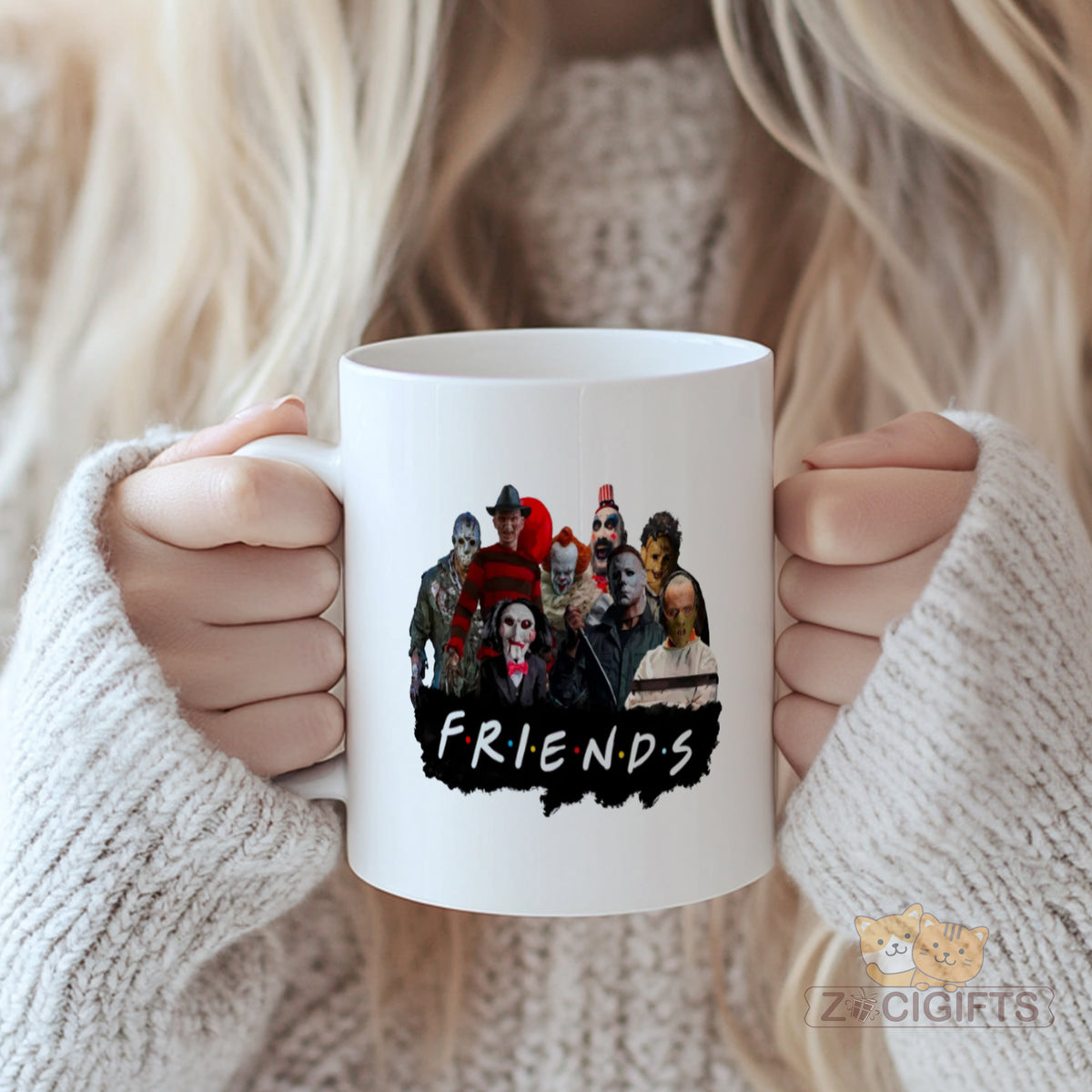 Scary Icons Mug ¨C Horror Characters Design for Fans, Spooky Fun Coffee Cup, Halloween Gift Idea, Unique Ceramic Tumbler, Pop Culture Art