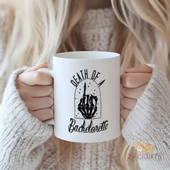 Death of a Bachelorette Skeleton Hand Middle Finger Mug - Unique Bachelorette Party Gift for Her, Funny and Quirky Novelty Coffee Cup