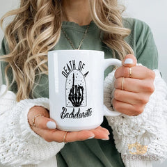 Death of a Bachelorette Skeleton Hand Middle Finger Mug - Unique Bachelorette Party Gift for Her, Funny and Quirky Novelty Coffee Cup