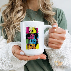 Colorful Horror Icons Mug ¨C Vintage Pop - Art Design for Horror Fans, Durable Ceramic Coffee Cup, Unique Gift for Halloween and Beyond