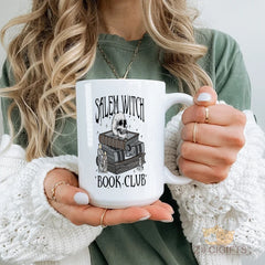 Salem Witch Book Club Mug - Unique Gothic Design with Skull and Books, Perfect for Halloween Gifts, Home Decor, or Coffee Lovers