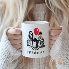 Scary Friends Mug - Horror Movie Characters Design, Perfect for Horror Fans, Durable Ceramic Mug for Coffee, Tea and More