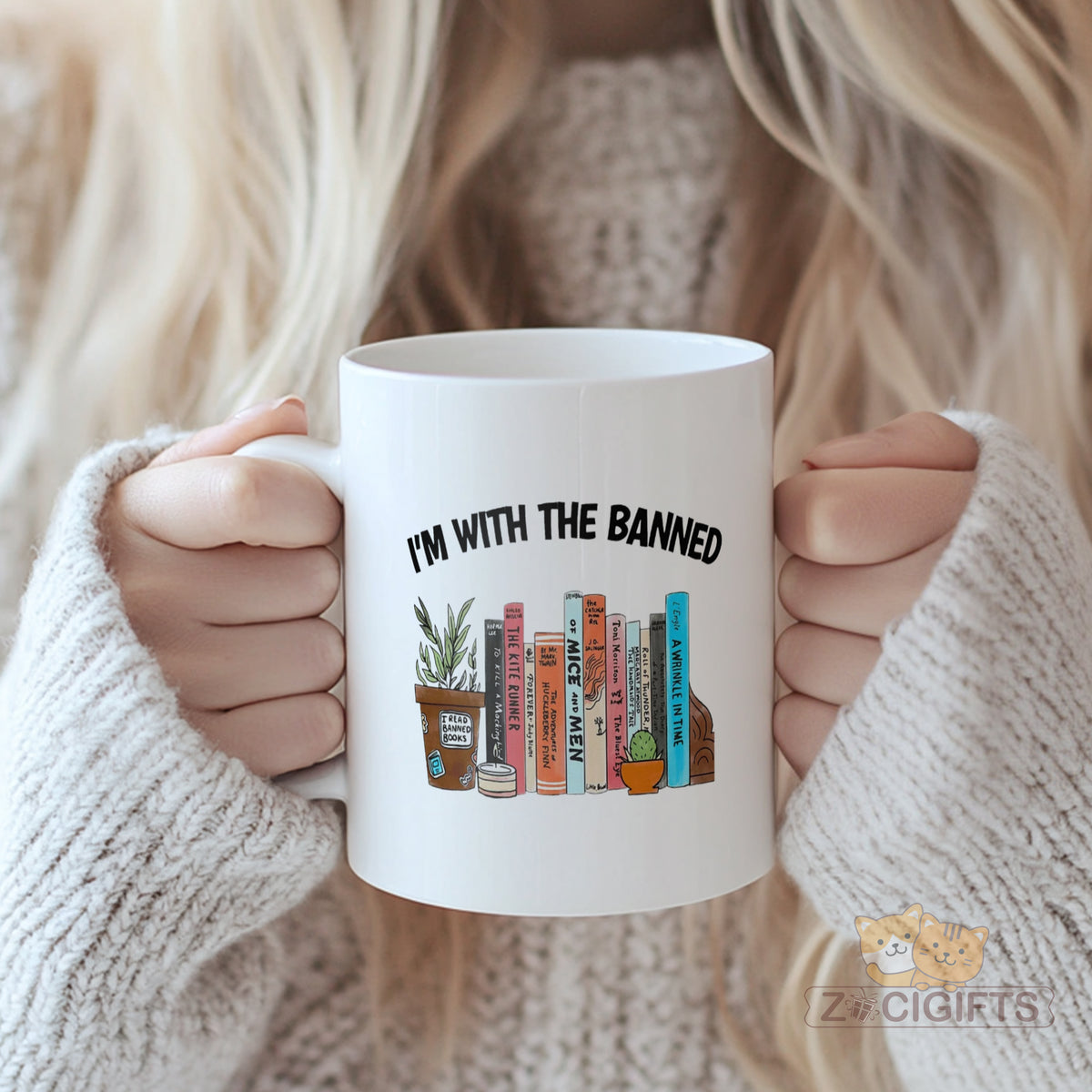I'm With the Banned Mug - Support Free Speech & Literature | Novelty Coffee Cup with Banned Books Design | Gift for Readers