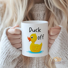 Funny Duck Mug - "Duck Off" Novelty Ceramic Cup for Coffee, Tea - Unique Gift Idea for Friends and Family, Durable and Dishwasher Safe