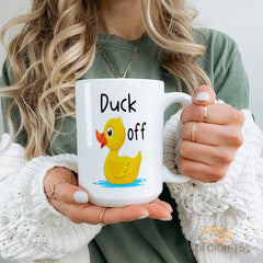 Funny Duck Mug - "Duck Off" Novelty Ceramic Cup for Coffee, Tea - Unique Gift Idea for Friends and Family, Durable and Dishwasher Safe
