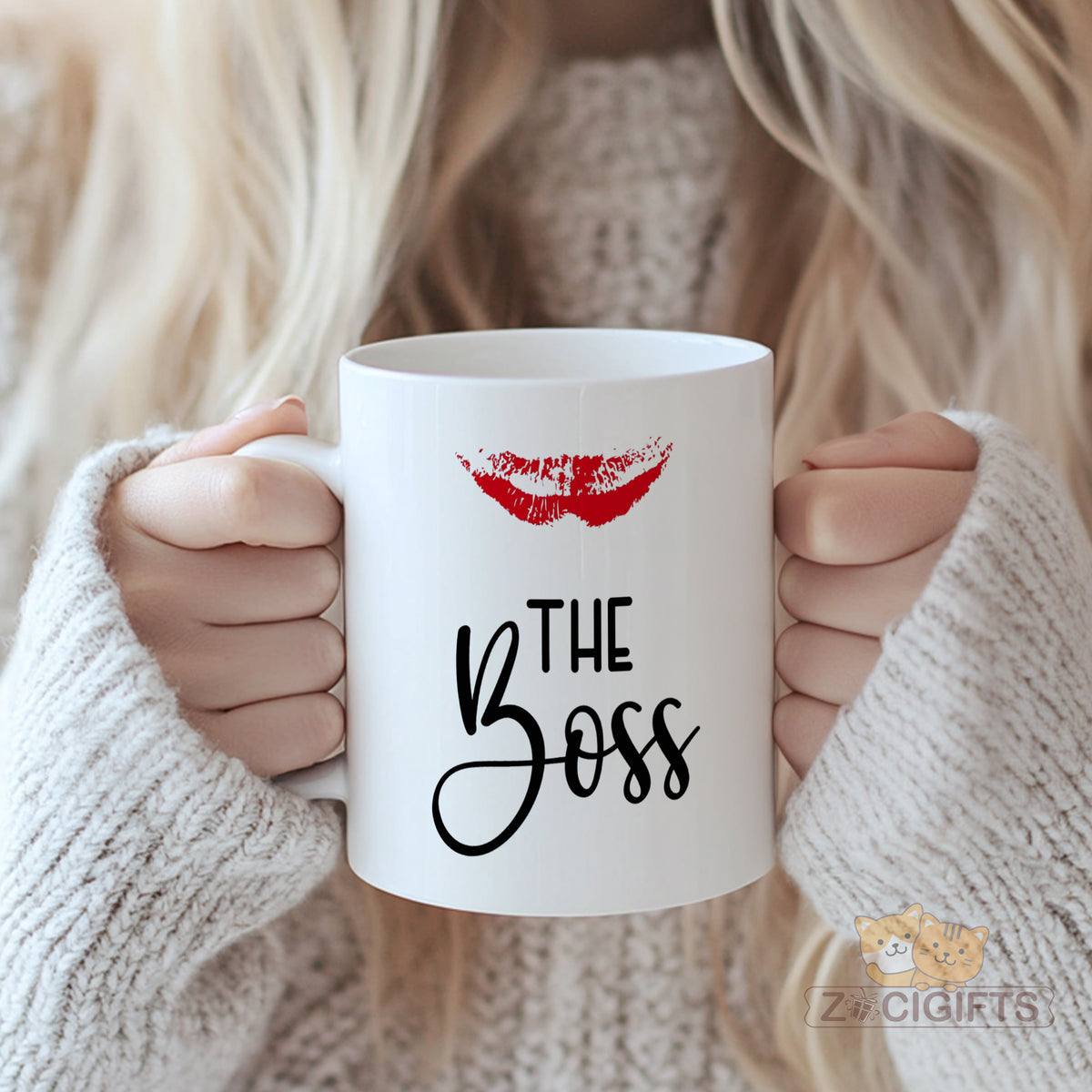 The Boss Lip Print Ceramic Mug - Perfect Gift for Female Entrepreneurs, Boss Ladies, or Office Desk Decor - Funny & Inspirational Mug for Coffee or Tea