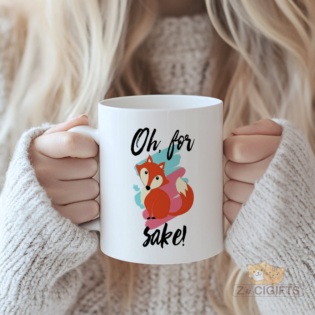 Oh For Sake Fox Design Mug, Funny Quote Mug, Cute Animal Mug, Unique Gift for Friends, Cozy Home Mug, Durable Ceramic Mug