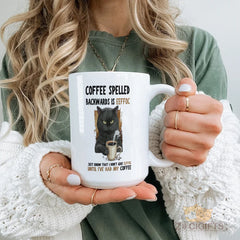 Cat Lover's Mug | Funny Coffee Mug with 'COFFEE SPELLED BACKWARDS IS EEFFOC' Quote - Perfect Gift for Cat Moms & Coffee Enthusiasts - High-Quality Ceramic Mug for Morning Routine