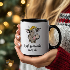 I Just Really Like Cows OK Cute Cow Face with Sunflower Crown Mug for Farm Animal Lovers Kitchen Decor or Cozy Cafe Vibe Sipper