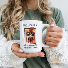 Funny Chicken Mug - Cool Sunglasses Avian Design, Sarcastic "I May Look Calm But In My Head I've Pecked You 3 Times" Quote, Ideal Gift for Animal Lovers and Joke Enthusiasts, High-Quality Ceramic Coffee Mug