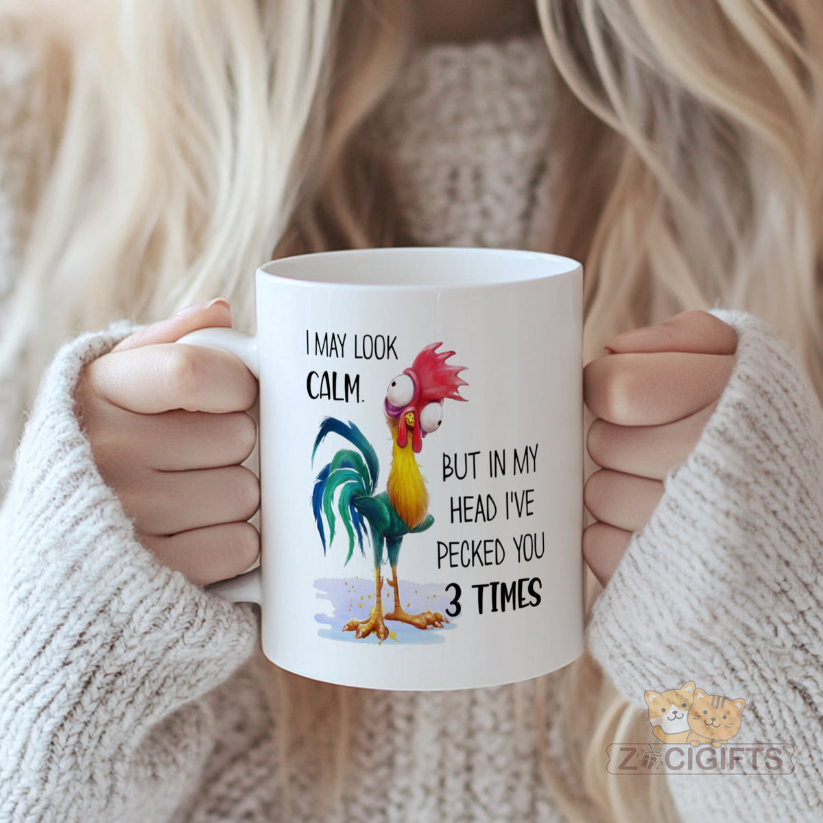 Funny Rooster Mug - Calm - Looking but Playful Inside - Unique Gift for Chicken Lovers and Humor - Enthusiasts, High - Quality Ceramic Coffee Cup