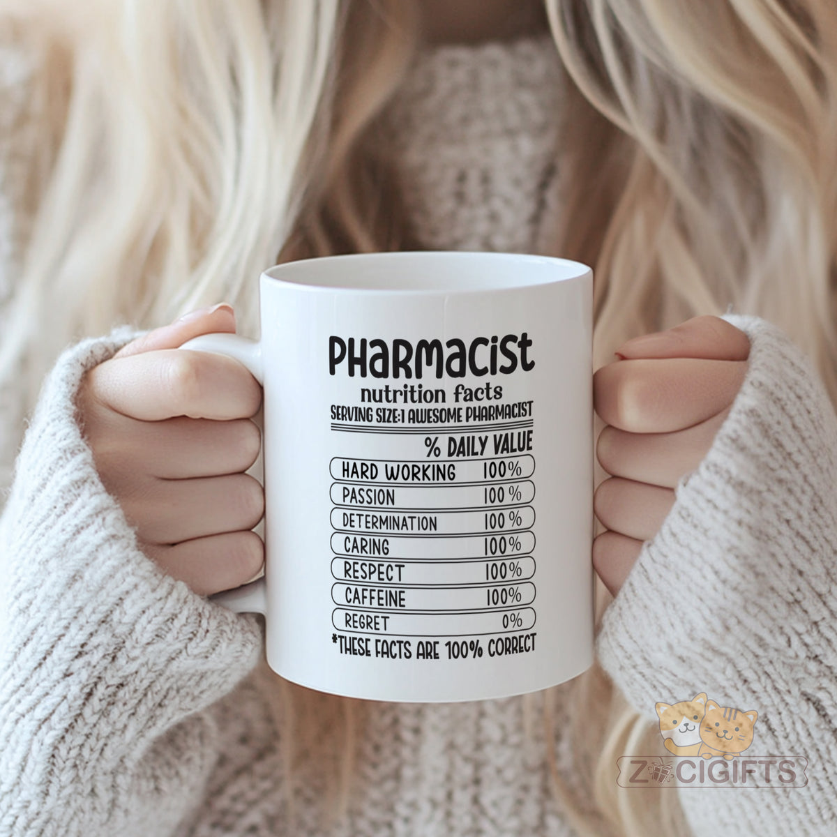 Pharmacist Nutrition Facts Mug - Funny Healthcare & Pharmacy Gift for Pharmacists, Hard - Working Medical Professionals - 100% Passion & No Regret Design on Ceramic Coffee Cup