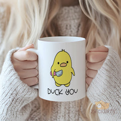 Funny Duck Mug with "Duck You" Print - Cute and Humorous Ceramic Coffee Cup for Office, Home, Gifts for Friends, Family, Coworkers, Birthday Party Favors