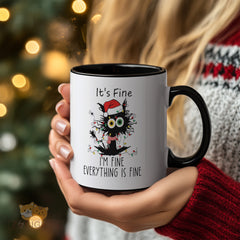 Funny Christmas Cat Mug - Cozy Home Decor & Unique Gift Idea for Cat Lovers, "It's Fine I'm Fine Everything Is Fine" Quote Design