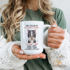 Grumpy Old Woman Mug - Sassy Cat Lover Gift, I Do What I Want Quote Mug for Coffee or Tea, Funny and Feisty Ceramic Cup with Bold Statement