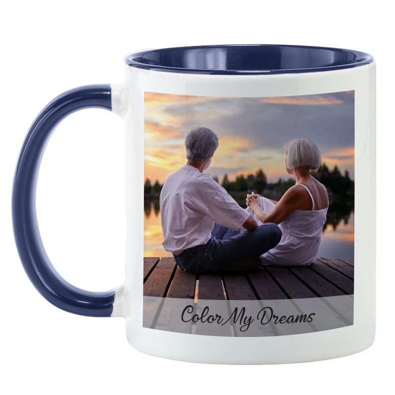 Personalized Photo Mug with Message - 11oz W/ Colored Handle - 15 oz All White Mug - Custom Photo Coffee Mug - Choose From 6 Handle Colors