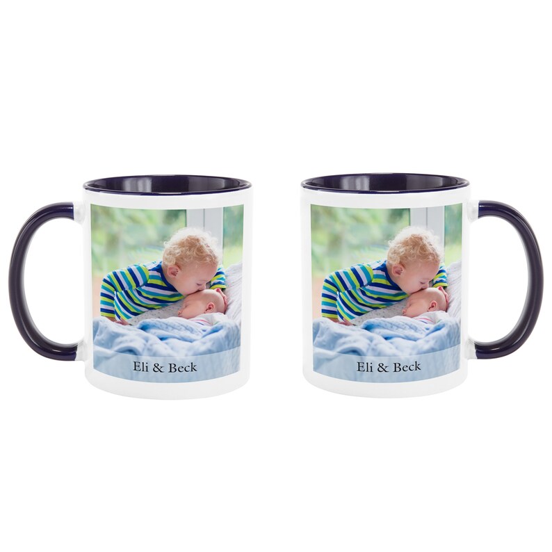 Personalized Photo Mug with Message - 11oz W/ Colored Handle - 15 oz All White Mug - Custom Photo Coffee Mug - Choose From 6 Handle Colors