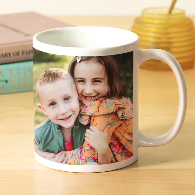 Personalized Photo Mug - 11oz With Colored Handle15oz All White Mug-Custom Photo Coffee Mug-For the Coffee Lover-Choose From 6 Handle Colors