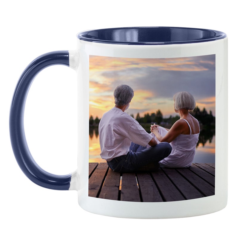 Personalized Photo Mug - 11oz With Colored Handle15oz All White Mug-Custom Photo Coffee Mug-For the Coffee Lover-Choose From 6 Handle Colors