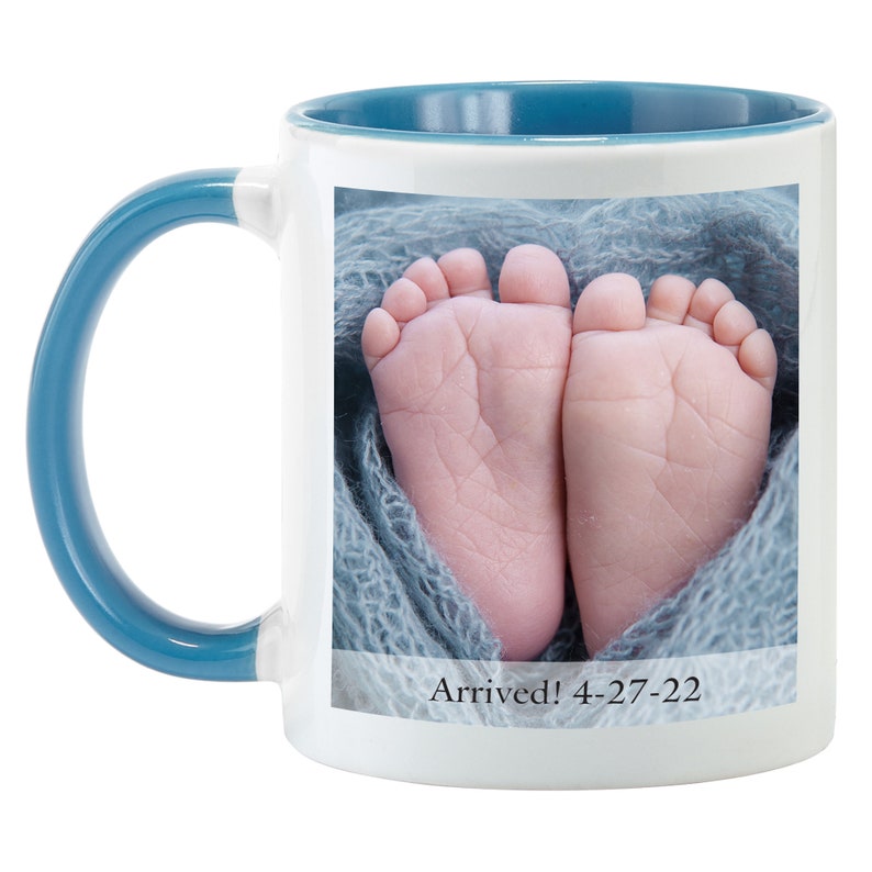 Personalized Photo Mug with Message - 11oz W/ Colored Handle - 15 oz All White Mug - Custom Photo Coffee Mug - Choose From 6 Handle Colors