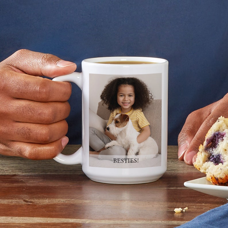 Personalized Photo Mug with Message - 11oz W/ Colored Handle - 15 oz All White Mug - Custom Photo Coffee Mug - Choose From 6 Handle Colors
