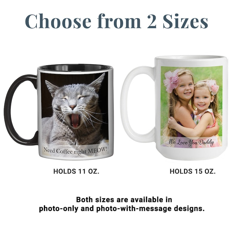 Personalized Photo Mug - 11oz With Colored Handle15oz All White Mug-Custom Photo Coffee Mug-For the Coffee Lover-Choose From 6 Handle Colors
