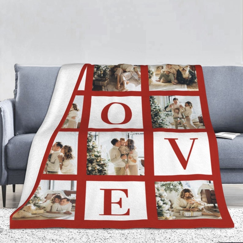Personalized Photo Blanket Custom Throw Blanket with Pictures Throw Blanket Gift Flannel Blanket with Images Text for Birthday Christmas